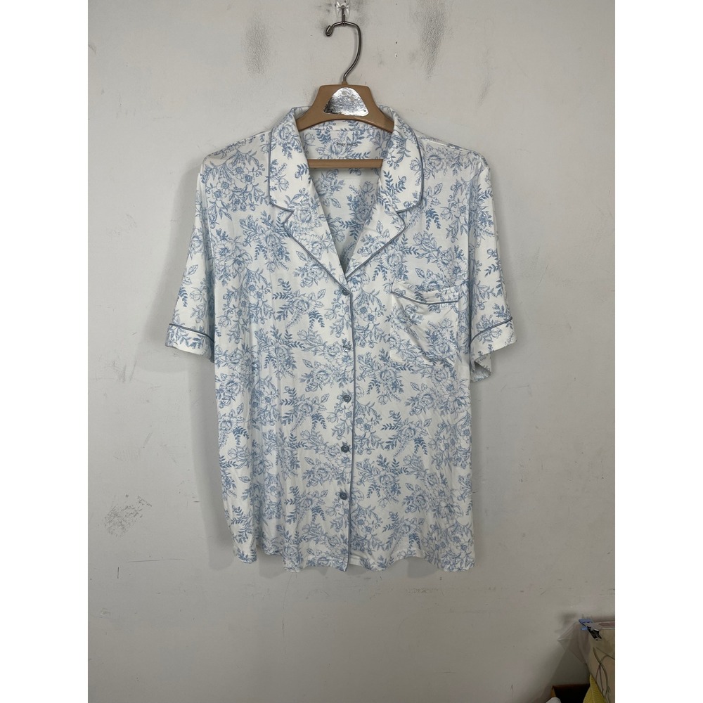 Cozy Earth Bamboo Pajama Top 2XL Blue White Floral Short Sleeve CEW0002